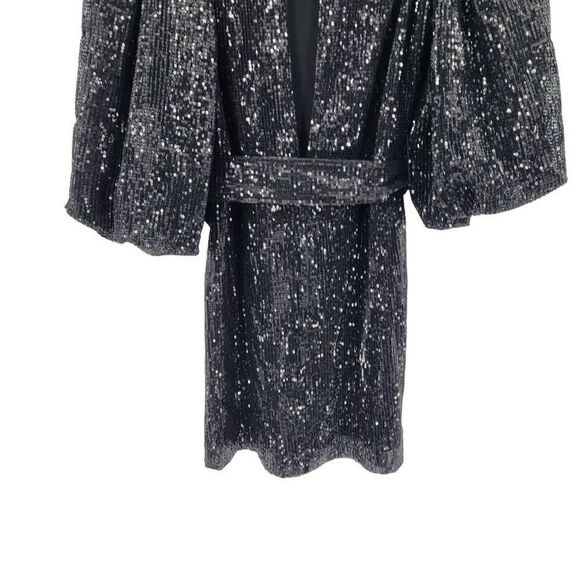 byTiMo Sequined Cocktail Puff Sleeve Mini Dress L Black Open Back Statement - Picture 9 of 16